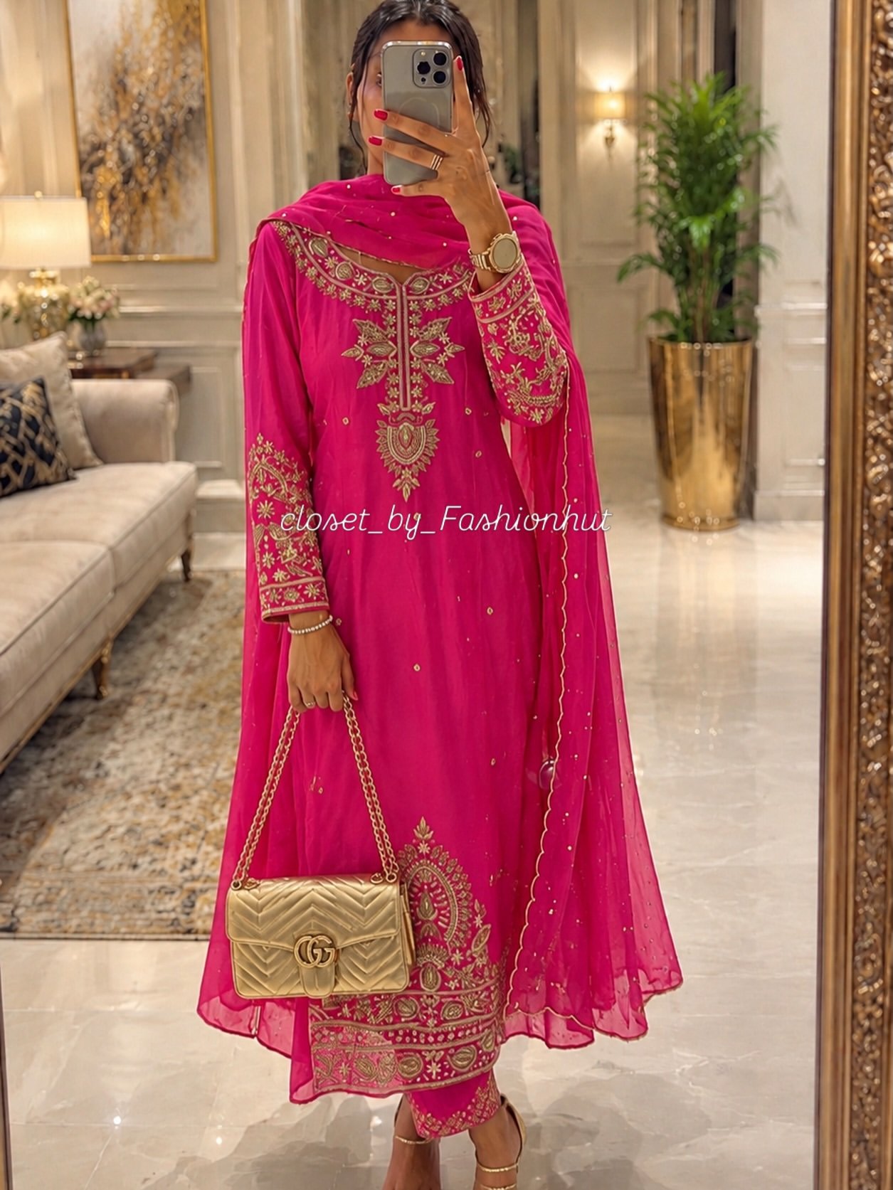 Fashion Hut Radiant Fuchsia Handcrafted Resham & Mirror Work Punjabi Suit