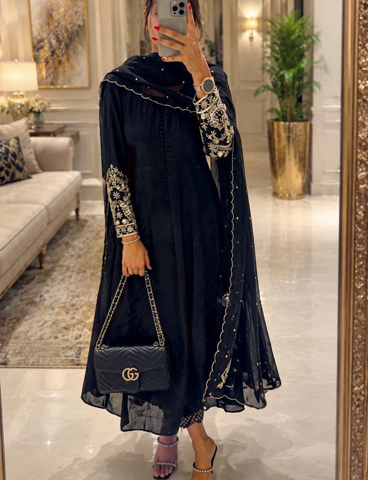 Fashion Hut Midnight Noir Handcrafted Embroidered Anarkali Suit