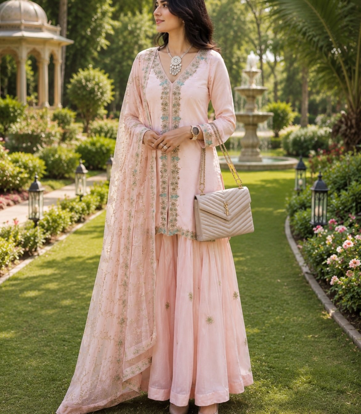 Fashion Hut Ethereal Blush Handcrafted Embroidered Sharara Suit