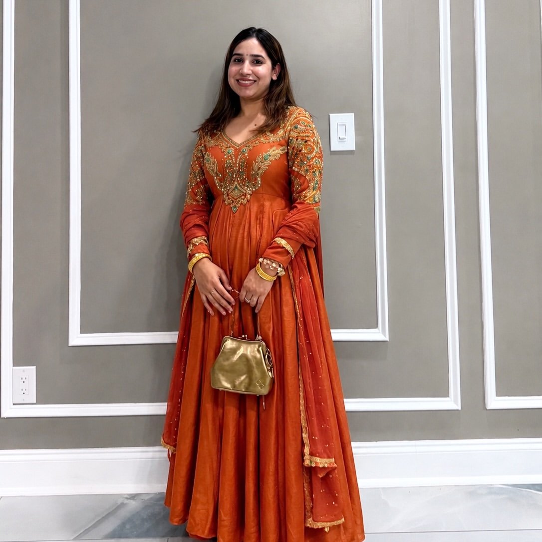 Fashion Hut Sunset Ember Handcrafted Resham & Mirror Work Punjabi Frock Suit